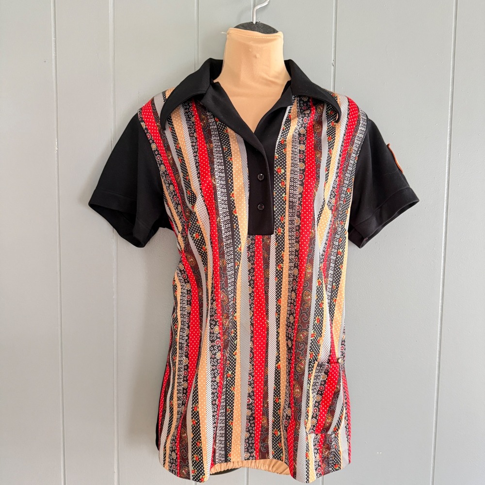 Vintage 70s Bowling Shirt King Louie Broadway Temple League‎ Patch Union Made